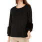 Alfani Women's Faux-Suede & Faux-Fur Top Black Size Small