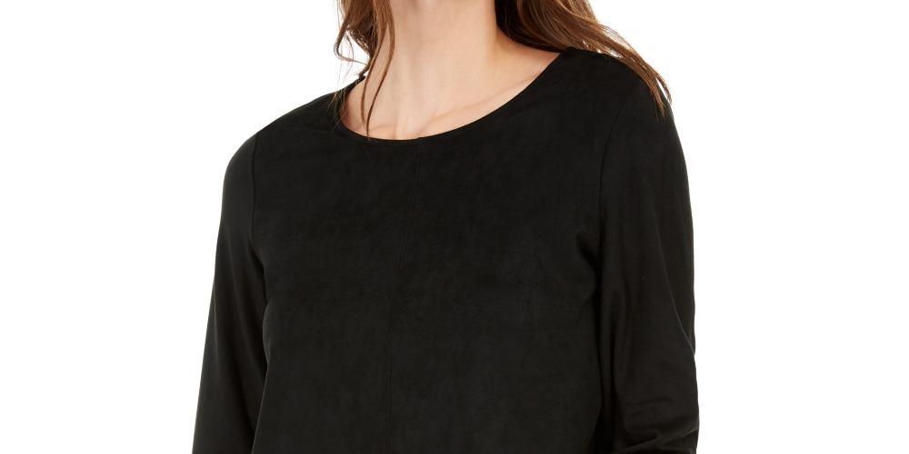 Alfani Women's Faux-Suede & Faux-Fur Top Black Size Small