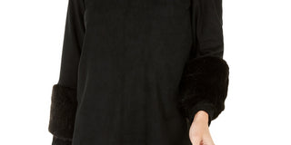 Alfani Women's Faux-Suede & Faux-Fur Top Black Size Small