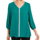 JM Collection Women's Jeweled Tiered-Hem Blouse Green Size X-Large