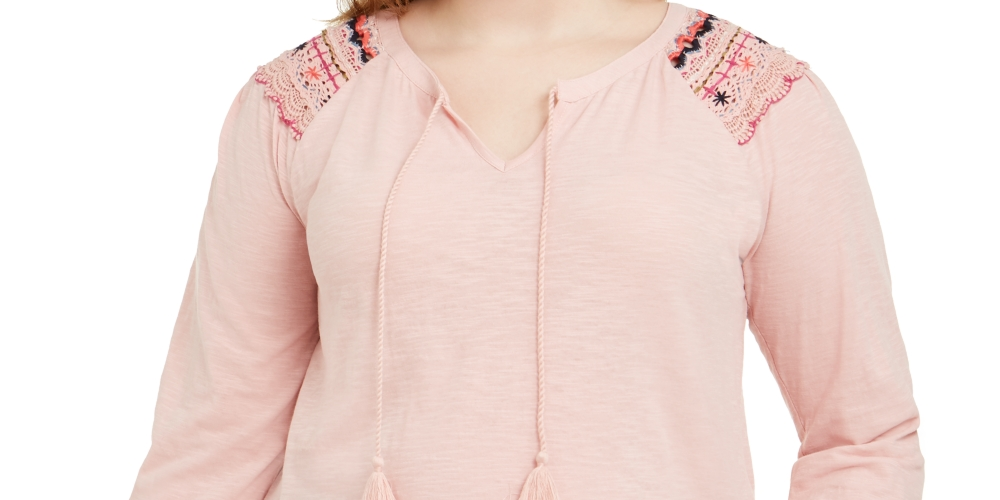 Style & Co Women's Plus Embroidered Keyhole Top Red Size 3X