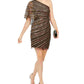 Adrianna Papell Women's Sequined One-Shoulder Sheath Dress Buck Size 6