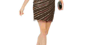 Adrianna Papell Women's Sequined One-Shoulder Sheath Dress Buck Size 6