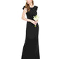 Adrianna Papell Women's Zippered Cap Sleeve Jewel Neck Maxi Fit + Flare Evening Dress Navy Size 14