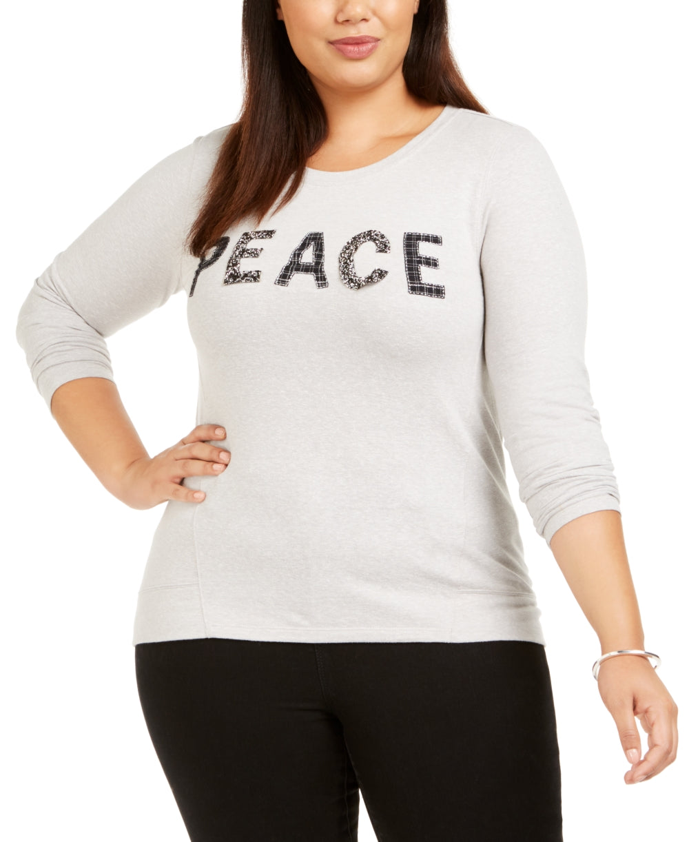 Style & Co Women's Plus Size Embellished Long-Sleeve Top Gray Size 1X
