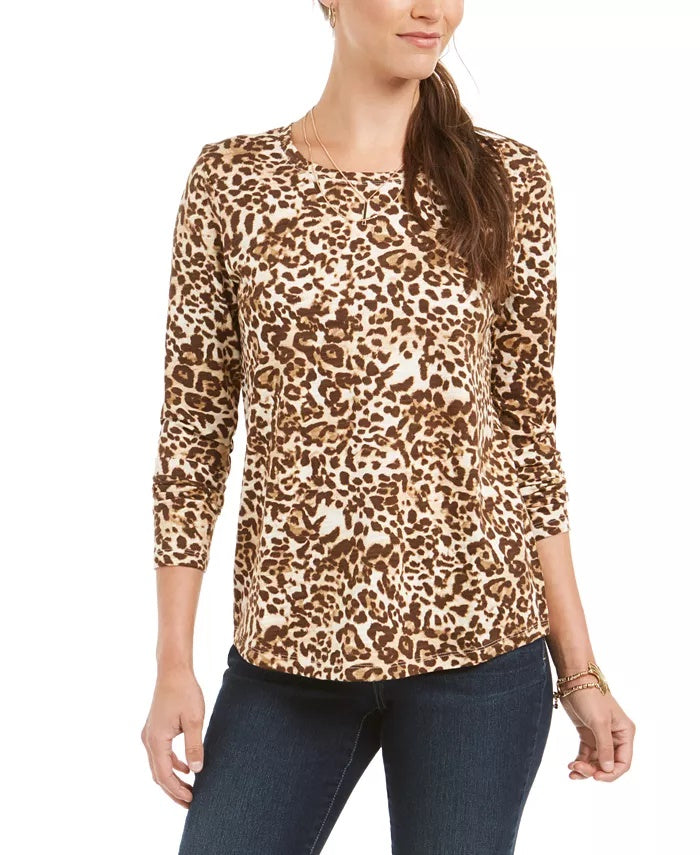 Style & Co Women's Animal Print Top Brown Size X-Large