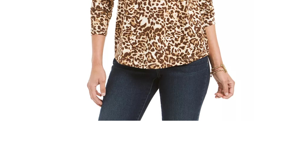 Style & Co Women's Animal Print Top Brown Size X-Large