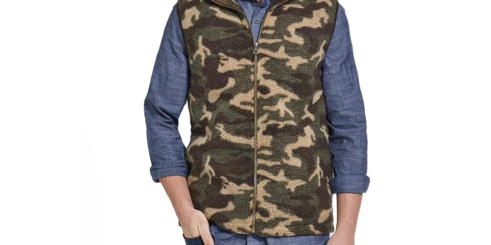 Weatherproof Men's Jacket Camo-Print Pebble-Fleece Vest Green Size X-Large