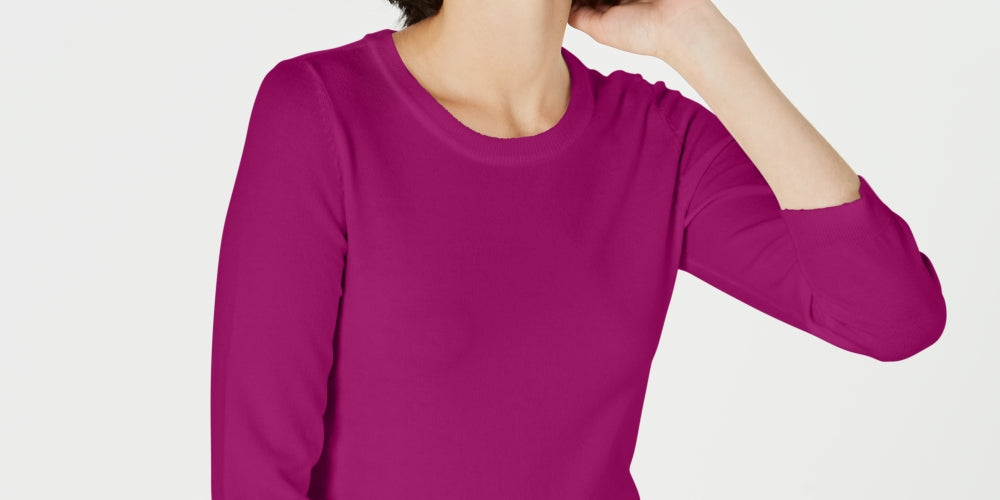 Maison Jules Women's Crewneck 3/4-Sleeve Sweater Pink Size Large