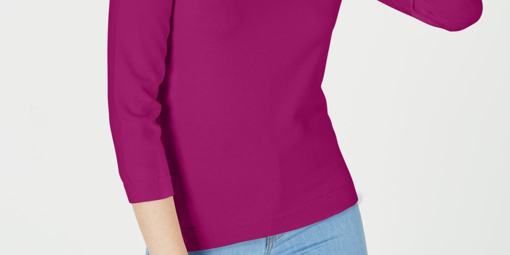 Maison Jules Women's Crewneck 3/4-Sleeve Sweater Pink Size Large