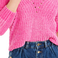 Bar III Women's Eyelet V Neck Crop Sweater Pink Size XX-Large