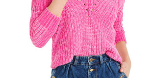 Bar III Women's Eyelet V Neck Crop Sweater Pink Size XX-Large