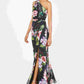 Adrianna Papell Women's Floral-Print One-Shoulder Gown Black /Rose  Size 2