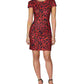 Betsey Johnson Women's Zippered Printed Short Sleeve Jewel Neck Short Sheath Party Dress Red /Black  Size 8