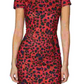 Betsey Johnson Women's Zippered Printed Short Sleeve Jewel Neck Short Sheath Party Dress Red /Black  Size 8