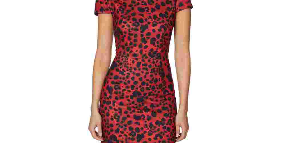 Betsey Johnson Women's Zippered Printed Short Sleeve Jewel Neck Short Sheath Party Dress Red /Black  Size 8
