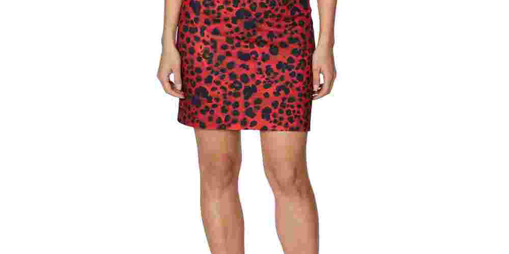 Betsey Johnson Women's Zippered Printed Short Sleeve Jewel Neck Short Sheath Party Dress Red /Black  Size 8