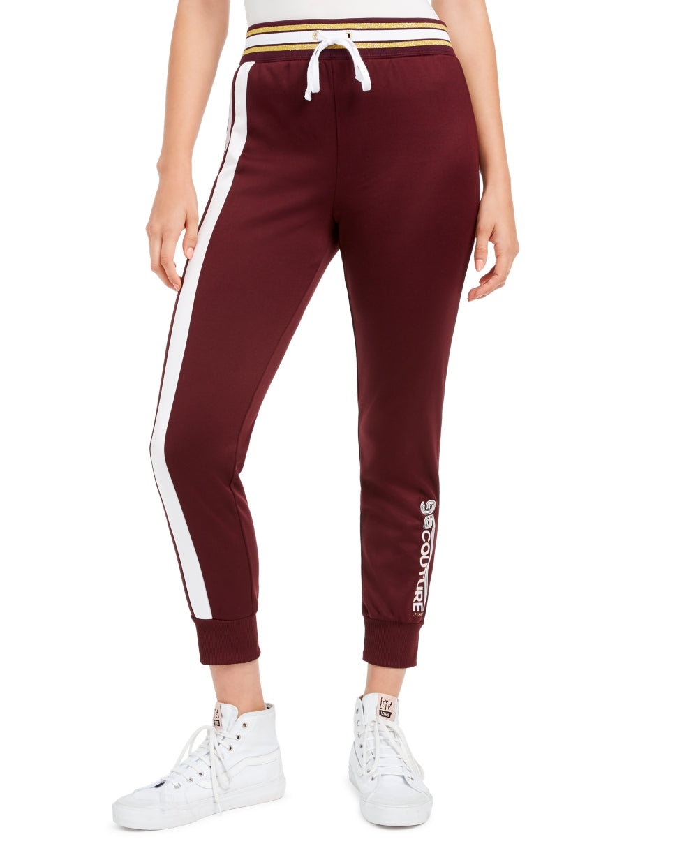 Juicy Couture Women's Cotton Side-Stripe Track Pants  Wine/white/Gold Size Medium