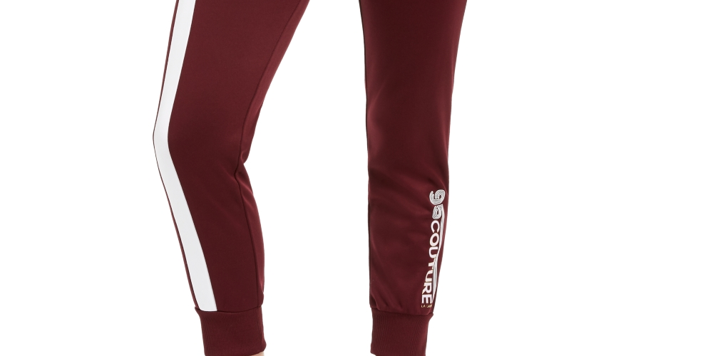 Juicy Couture Women's Cotton Side-Stripe Track Pants  Wine/white/Gold Size Medium