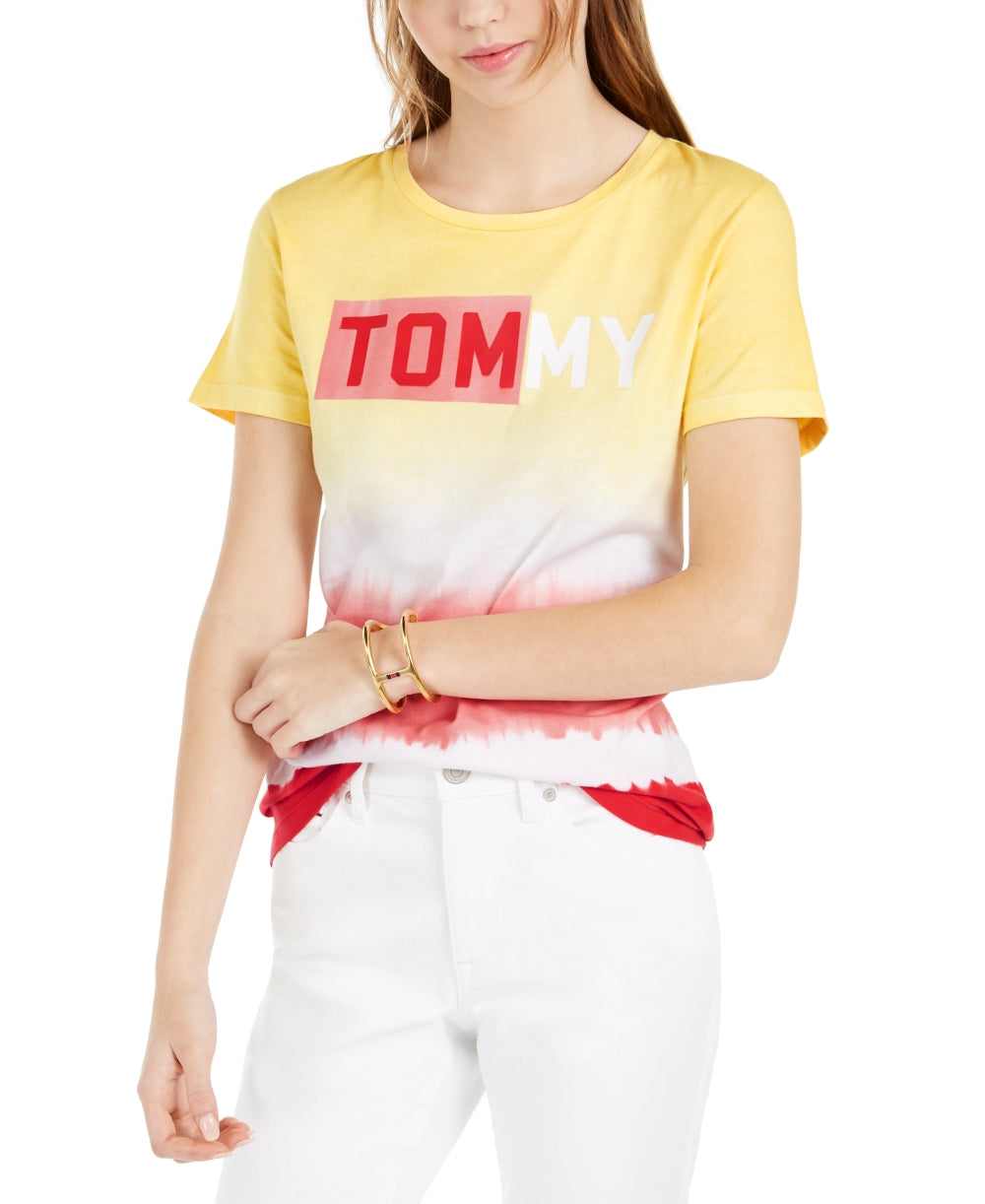 Tommy Hilfiger Women's Logo Graphic Short Sleeve Crew Neck T-Shirt Top -Black/White Size XX-Large