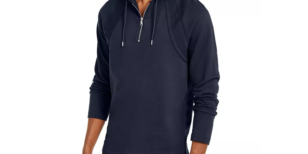 INC  International Concepts Men's Pieced Quarter Zip Hoodie Blue Size Small
