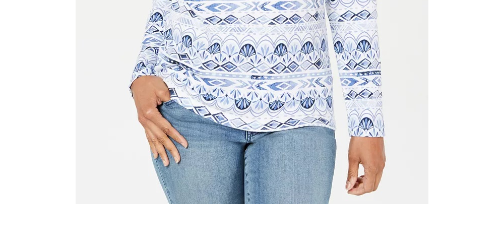 Karen Scott Women's Watercolor Scoop Neck Top White  Size Large