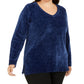 Karen Scott Women's Plus Chenille Pullover V Neck Sweater Blue Size 0X