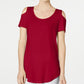 JM Collection Women's Cold Shoulder Swing T-Shirt Red Size Large