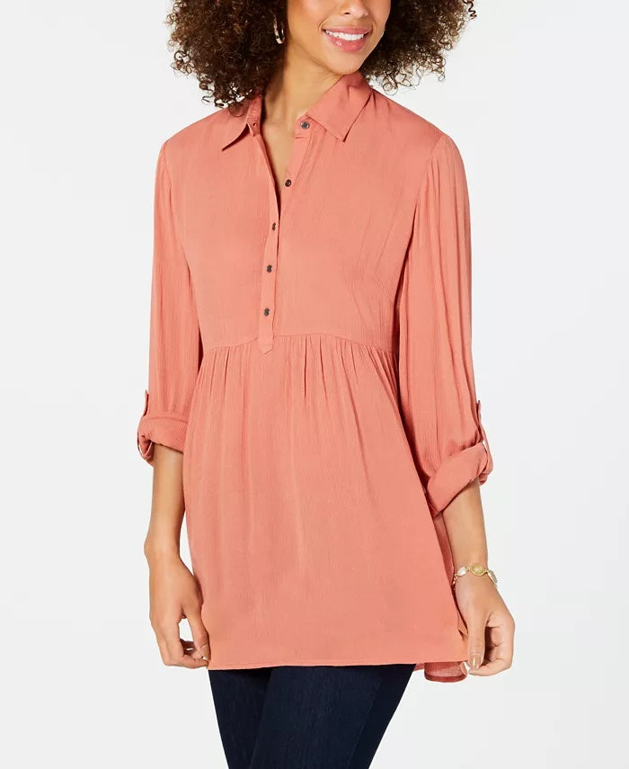 Style & Co Women's Babydoll Tunic Shirt  Orange Size PL