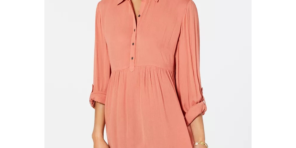 Style & Co Women's Babydoll Tunic Shirt  Orange Size PL