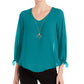 JM Collection Women's Asymmetrical Necklace Blouse Blue Size XX-Large