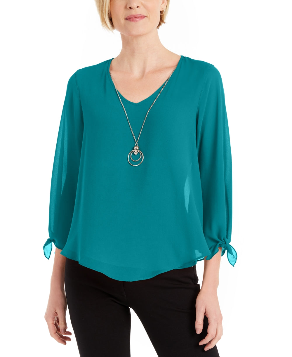 JM Collection Women's Asymmetrical Necklace Blouse Blue Size XX-Large