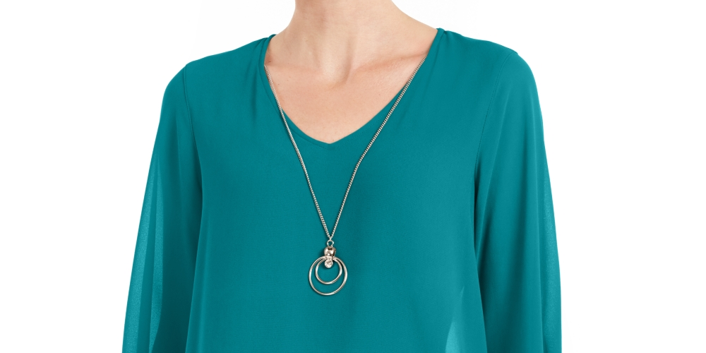 JM Collection Women's Asymmetrical Necklace Blouse Blue Size XX-Large