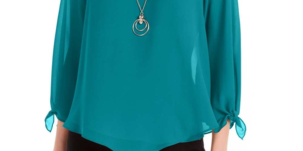 JM Collection Women's Asymmetrical Necklace Blouse Blue Size XX-Large