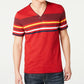 INC  International Concepts  Men's Stripe Split Neck T-Shirt Red Size Small