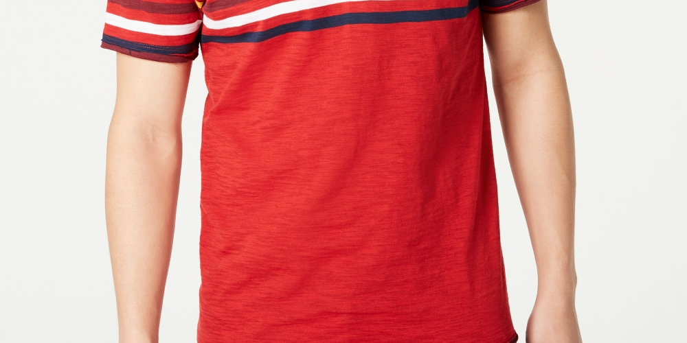INC  International Concepts  Men's Stripe Split Neck T-Shirt Red Size Small