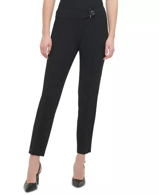 Calvin Klein Women's Button Front Straight Leg Pants Black Size 4