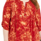 NY Collection Women's Plue Printed Pleated Top Red Size 1X