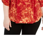 NY Collection Women's Plue Printed Pleated Top Red Size 1X