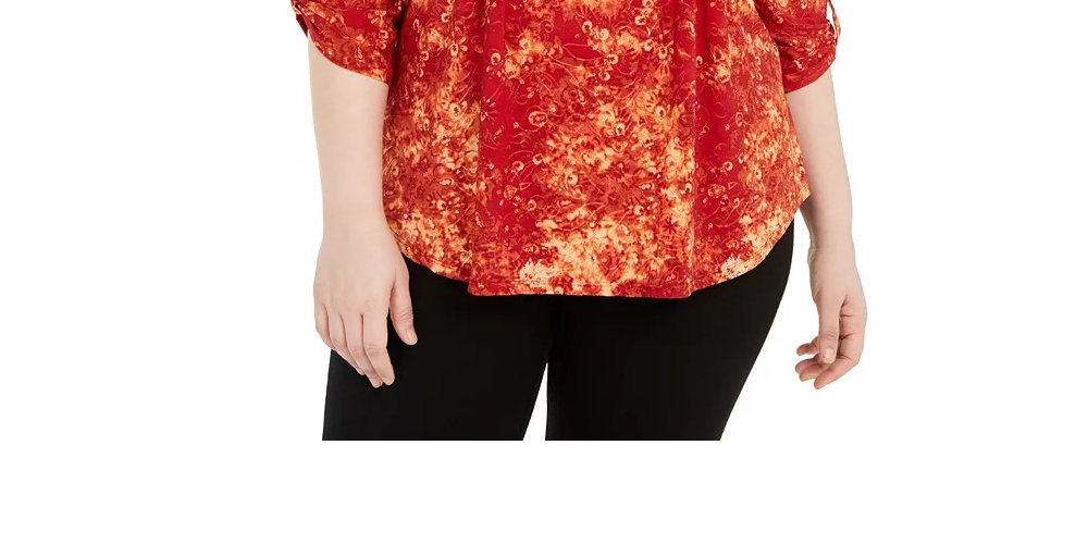 NY Collection Women's Plue Printed Pleated Top Red Size 1X