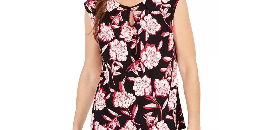 Kasper Womens Floral Print Keyhole Neck Tank Top Pink Size PS