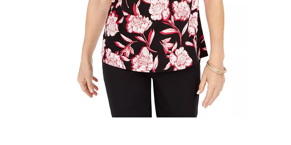 Kasper Womens Floral Print Keyhole Neck Tank Top Pink Size PS