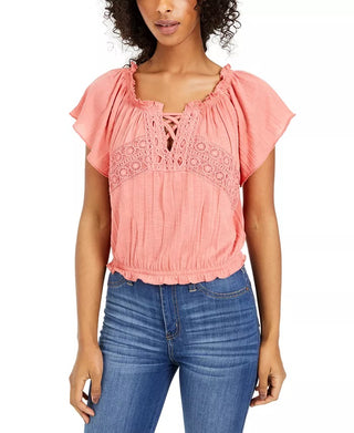 Crave Fame Junior's Off The Shoulder Peasant Top Pink Size Large