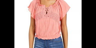 Crave Fame Junior's Off The Shoulder Peasant Top Pink Size Large