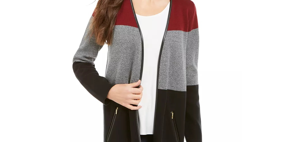 Charter Club Women's Milano Colorblocked Cotton Completer Sweater  Black Size XL