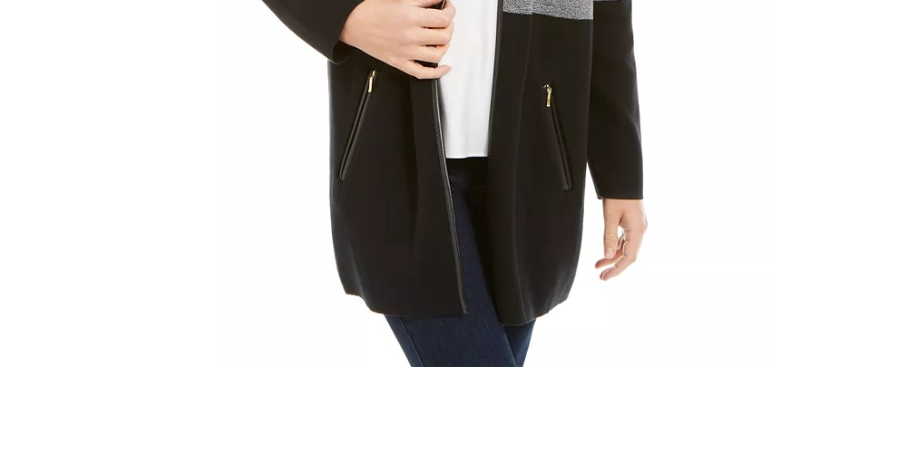 Charter Club Women's Milano Colorblocked Cotton Completer Sweater  Black Size XL