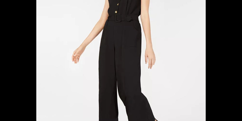 Monteau Women s Square Neck Jumpsuit Black Size PM