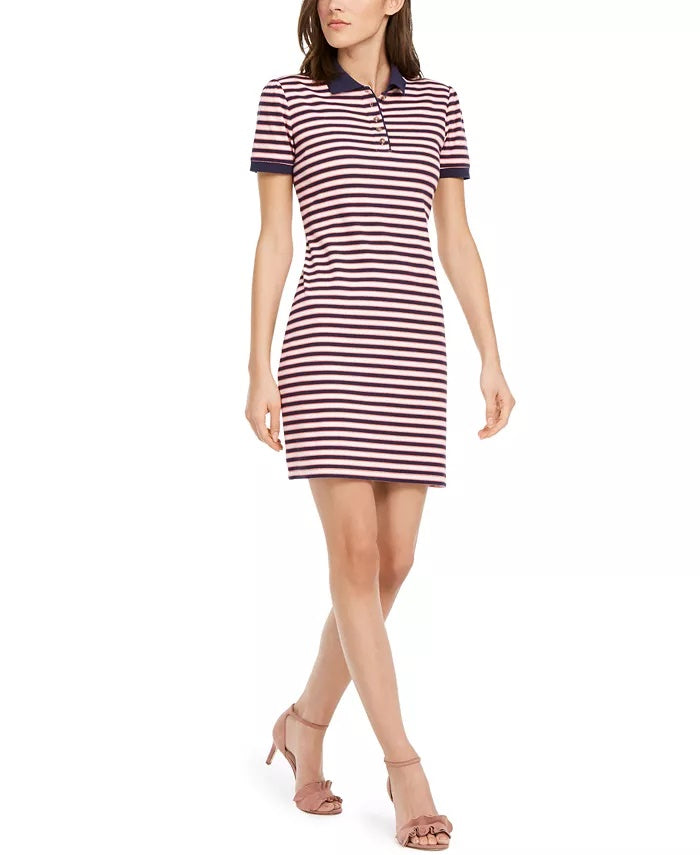 Maison Jules Women's Striped Polo Dress Blue/Red Size X-Small