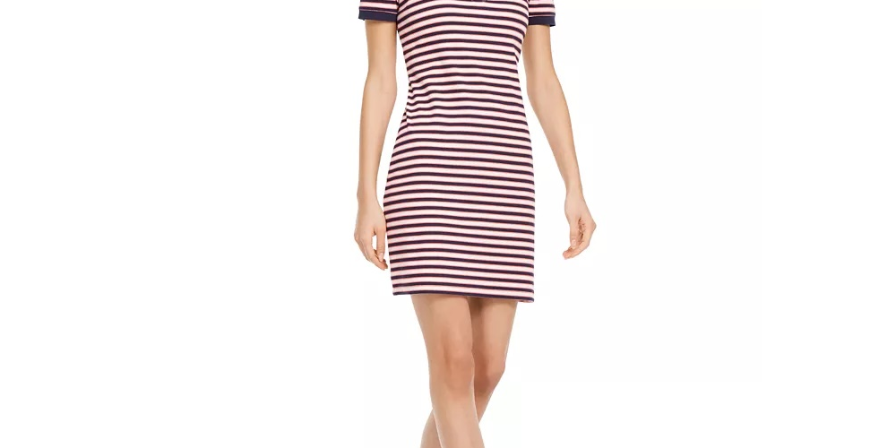Maison Jules Women's Striped Polo Dress Blue/Red Size X-Small