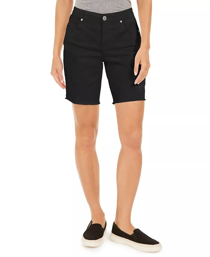 Style & Co Women's Raw Edge Bermuda Shorts Black Size 8